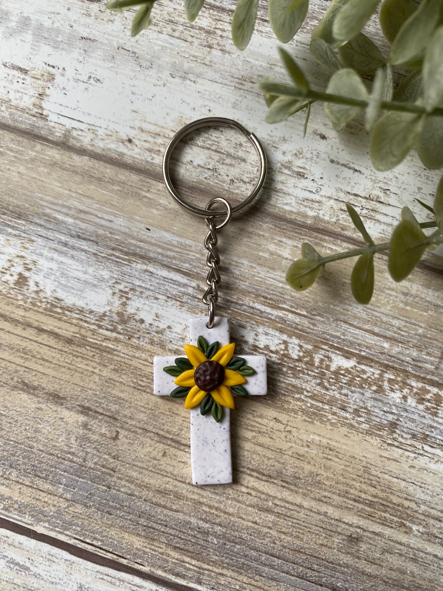 Sunflower cross keychain