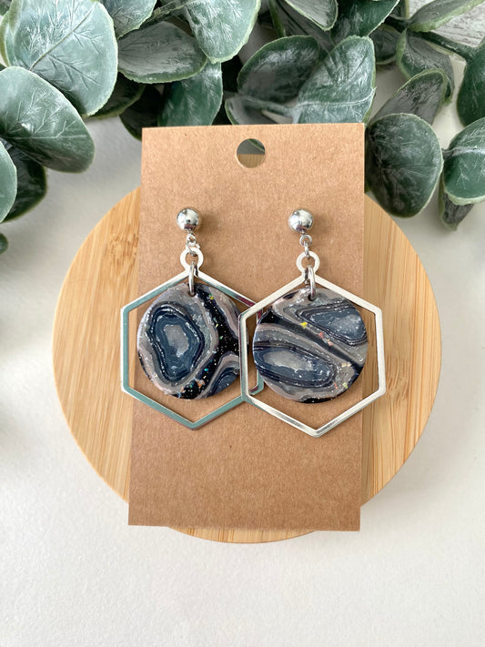 Round Geode Dangle with hexagon attachment