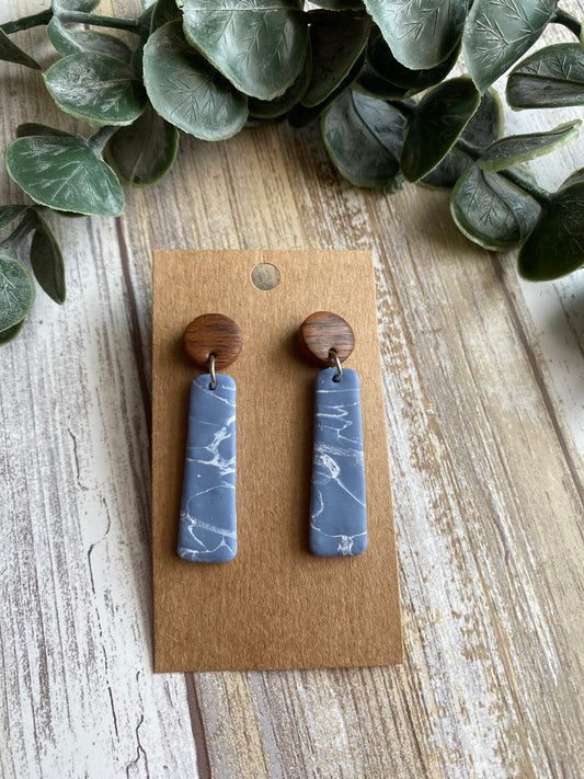 Blue and white dangle with faux wood stud