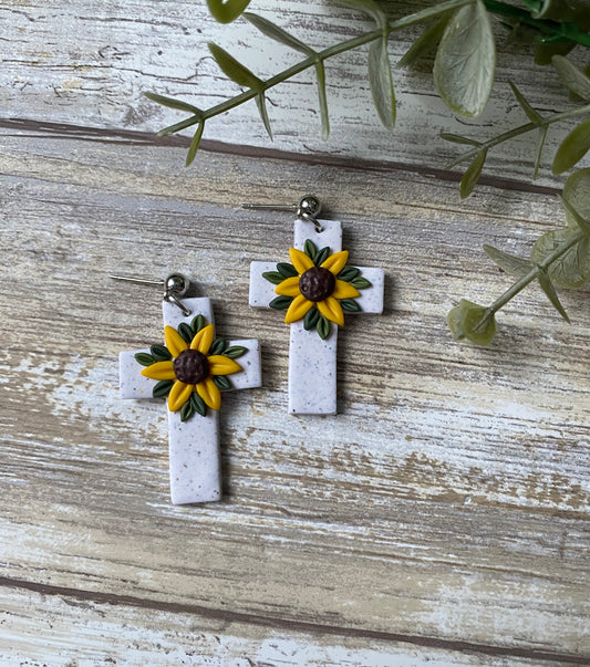 Sunflower dangle earrings with silver ball stud